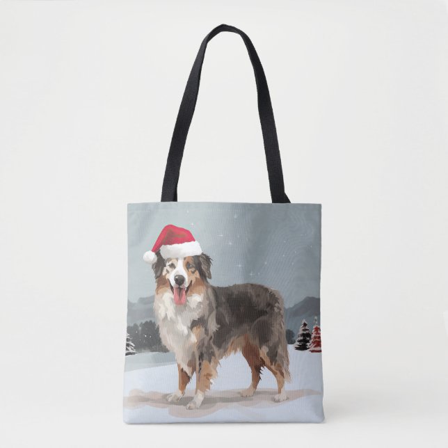 Tote Bag Chien berger australien en Noël de neige (Devant)