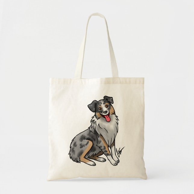 Tote Bag Chien - Berger australien - Merle bleu (Devant)