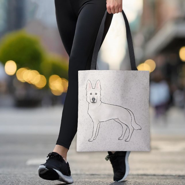 Tote Bag Chien blanc berger suisse blanc GSD mignon dessin (Please note: This image is a digital mockup. The product may not be in scale.)