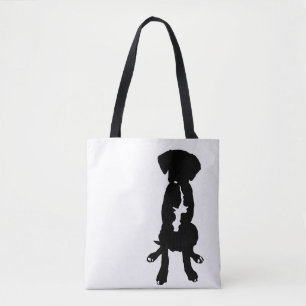 Tote Bag Chien blanc noir de silhouette de boxeur de