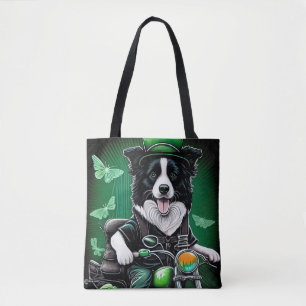 Tote Bag Chien Border Collie conduisant un vélo pour la Sai