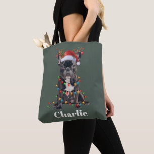 Tote Bag Chien Bouledogue Français de Noël Nom Personnalisé