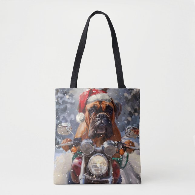 Tote Bag Chien Bouledogue Riding Motorcycle Noël (Devant)