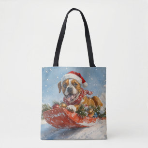 Tote Bag Chien Boxer en Luge Laissez Tomber la Neige Noël