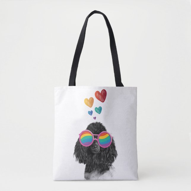 Tote Bag Chien Caniche avec coeurs Saint-Valentin  (Devant)