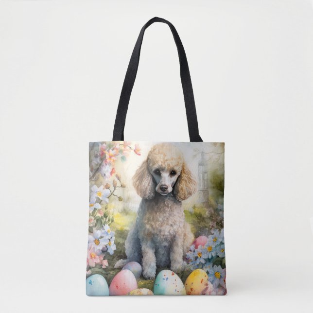 Tote Bag Chien Caniche avec Vacances de Œufs de Pâques (Devant)