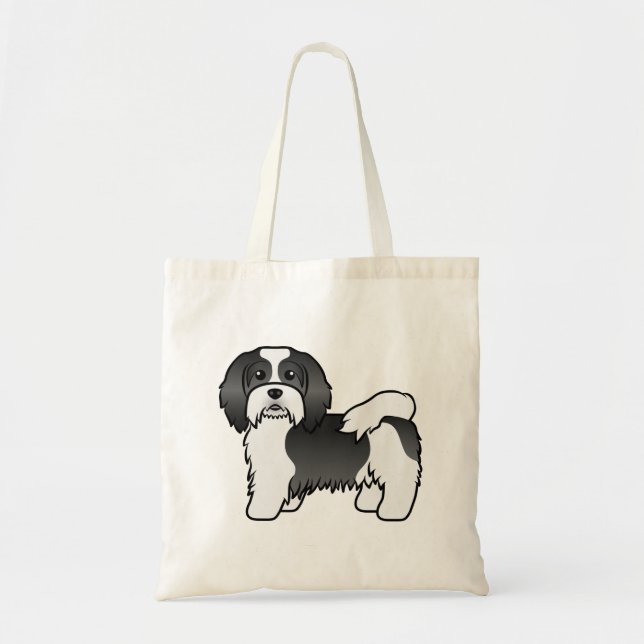 Tote Bag Chien Caricature Cute Du Havanais Noir Et Blanc (Devant)