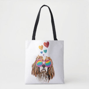 Tote Bag Chien Cavalier King avec coeurs Saint-Valentin