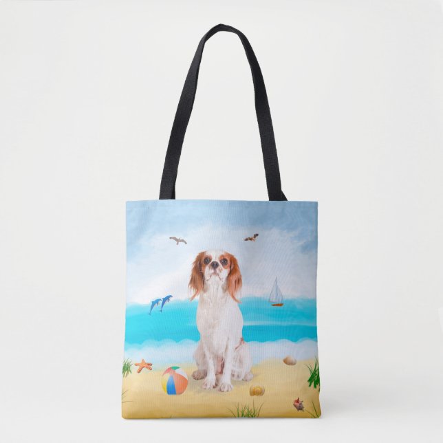 Tote Bag Chien Cavalier King sur la Plage (Devant)