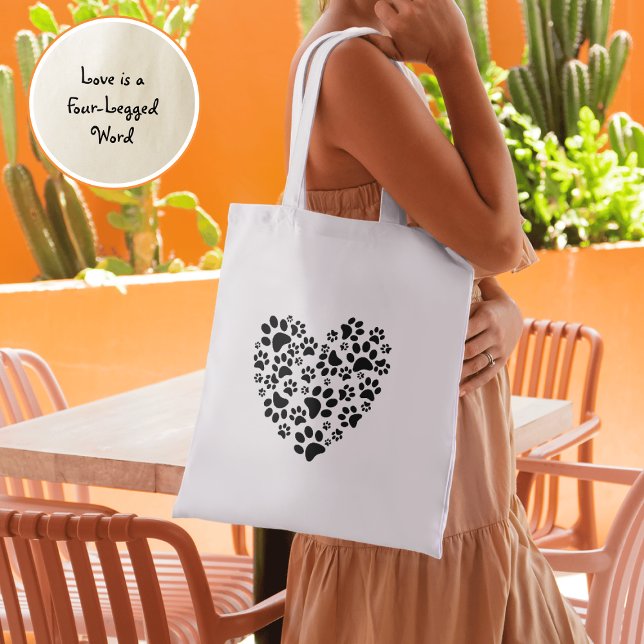 Tote Bag Chien Chat Empreintes de Patte Cœur Saint-Valentin (Créateur téléchargé)