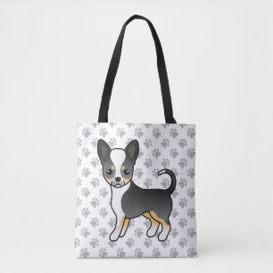 Tote Bag Chien Chihuahua à poil lisse tricolore noir & patt