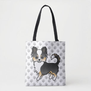 Tote Bag Chien Chihuahua à poil long tricolore noir & patte