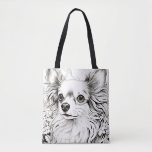 Tote Bag Chien Chihuahua Nature paisible Prairie Croquis an