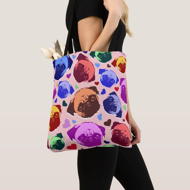 Tote Bag Chien Chiot Carlin Style PopArt Rétro (De près)
