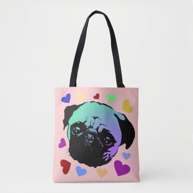 Tote Bag Chien Chiot Carlin Style PopArt Rétro (Devant)