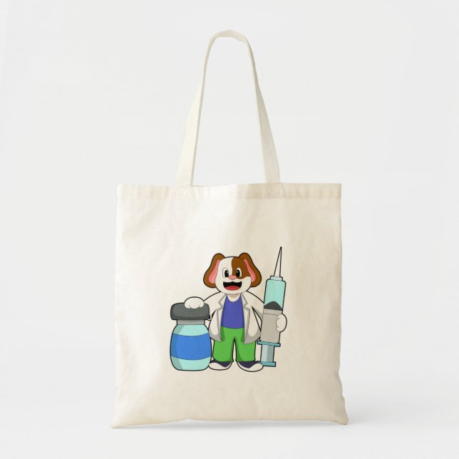 Tote Bag Chien comme docteur avec seringue (Devant)