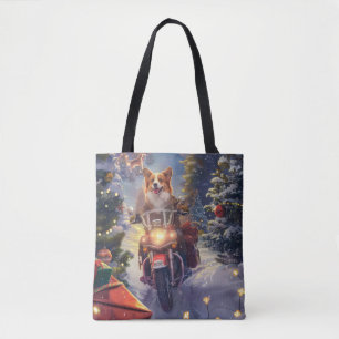 Tote Bag Chien Corgi à Vélo Moto Noël