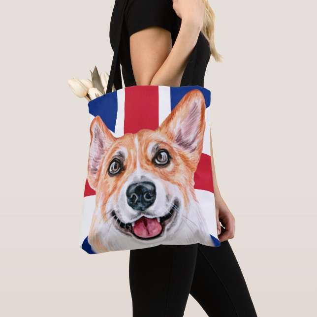 Tote Bag Chien Corgi mignon Sur Le Drapeau Britannique Unio (De près)