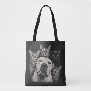 Tote Bag Chien Coriace Vintage avec Cigarette et Chats Grog