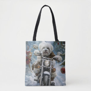 Tote Bag Chien Coton De Tulear à moto Noël