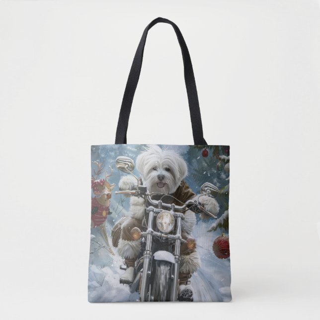 Tote Bag Chien Coton De Tulear à moto Noël  (Devant)