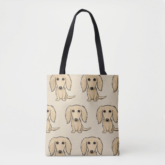 Tote Bag Chien crème à cheveux longs de saucisse de bande (Devant)