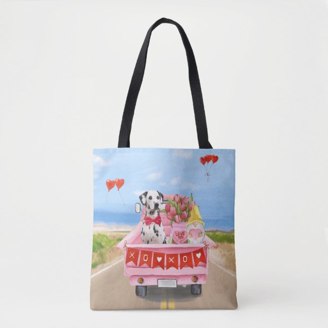 Tote Bag Chien dalmate Saint Valentin Coeurs de Camion (Devant)