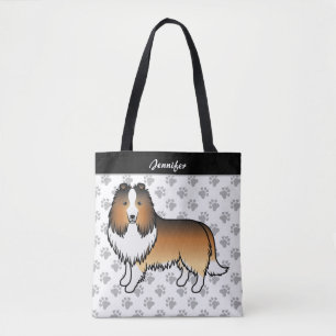 Tote Bag Chien de bande dessinée Shetland Sable et nom