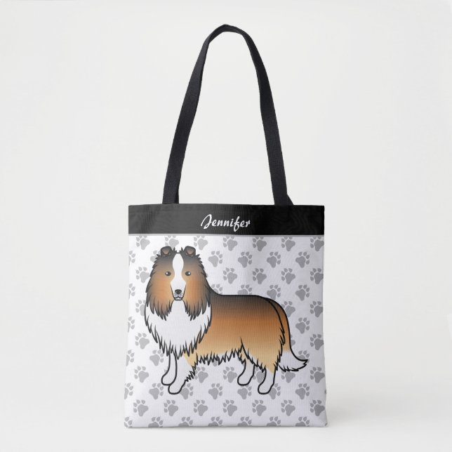 Tote Bag Chien de bande dessinée Shetland Sable et nom (Devant)