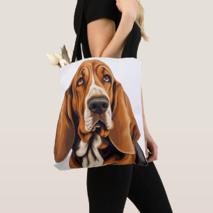 TOTE BAG CHIEN DE BASSET ADORABLE TRI-COLORÉ