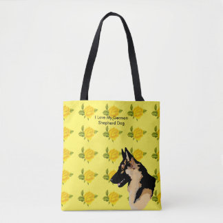 Tote Bag Chien de berger allemand et roses jaunes