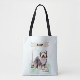 Tote Bag Chien de berger anglais ancien Aquarelle Chien per