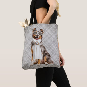 Tote Bag Chien de berger Australien élégant et monogramme à