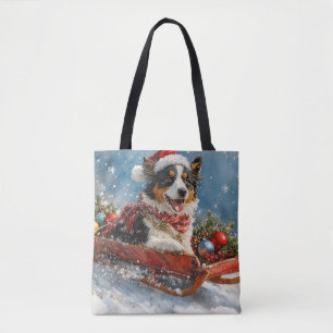 Tote Bag Chien de berger australien en Noël à Sledge