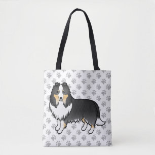 Tote Bag Chien de berger des Shetland tricolore Dessin anim