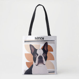 Tote Bag Chien de Boston Terrier - Orange Géométrique