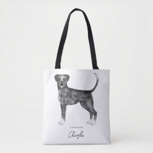 Tote Bag Chien De Boxe Allemand En Noir Et Blanc & Texte Pe
