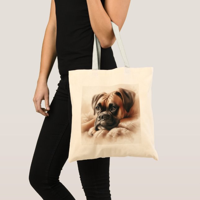 Tote Bag Chien de boxe dans un poteau serein (Devant (produit))