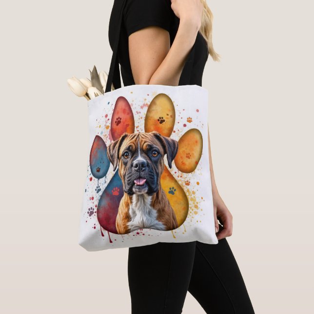 Tote Bag Chien De Boxe En Empreinte D'Aquarelle (De près)