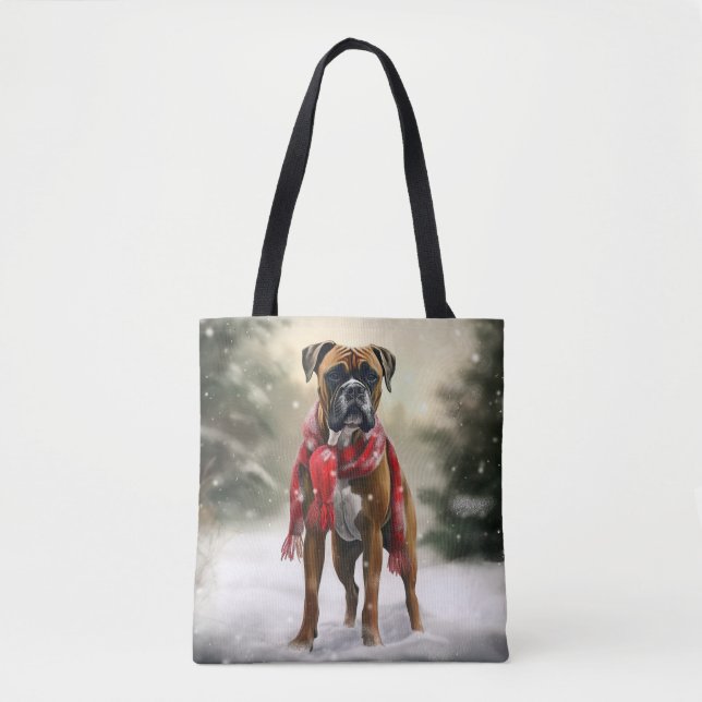 Tote Bag Chien de boxe en Noël de neige (Devant)