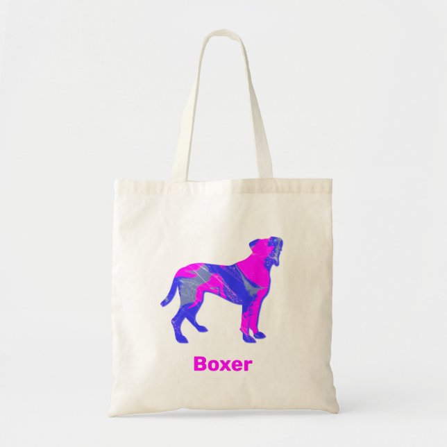 Tote Bag Chien de boxe rose chaud et silhouette bleue (Devant)