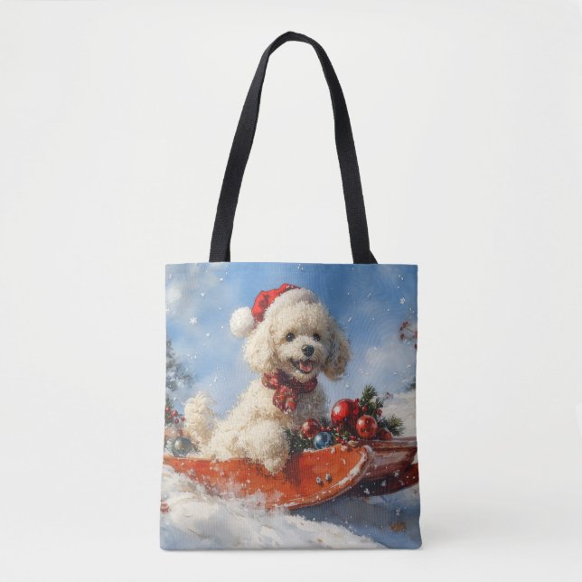 Tote Bag Chien de caniche dans la boue Laisser il neige Noë (Devant)