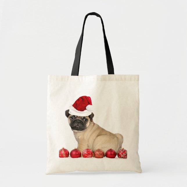 Tote Bag Chien de carlin de Noël (Devant)