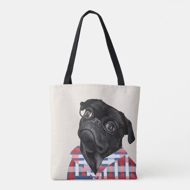 Tote Bag Chien De Carlin Noir Avec Lunettes Et Chemise (Dos)