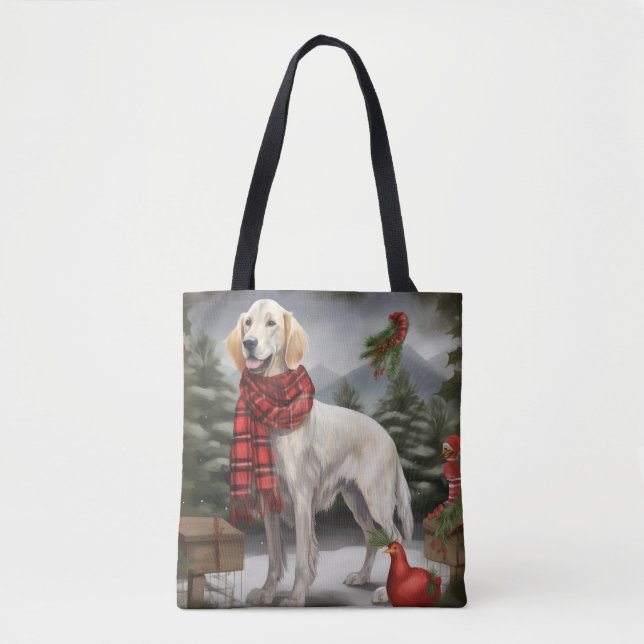 Tote Bag Chien de coin anglais en Noël de neige (Devant)