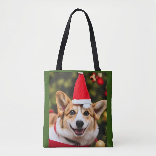 Tote Bag Chien de Corgi souriant Noël fun (Devant)