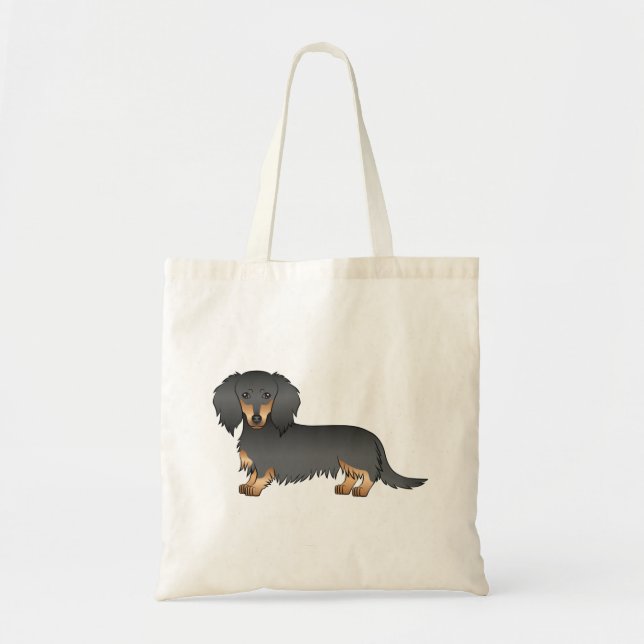 Tote Bag Chien De Dachshund En Cheveux Noir Et Tan (Devant)