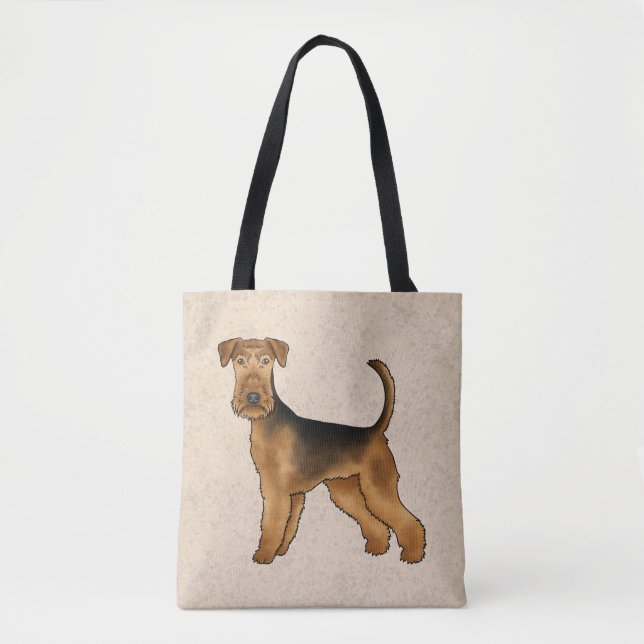 Tote Bag Chien de dessin animé Airedale Terrier debout sur  (Devant)