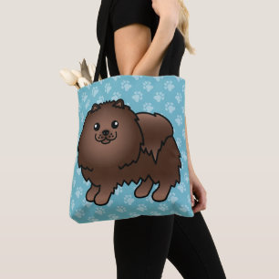Tote Bag Chien de dessin animé Poméranien de couleur marron