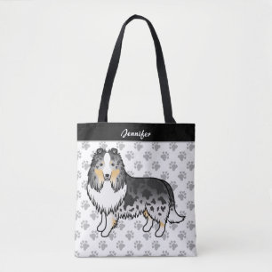 Tote Bag Chien de dessin animé Shetland Sheepdog Blue Merle